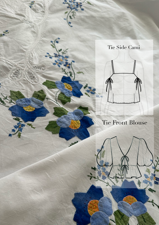 Custom Blouse | Vintage Blue Floral Tablecloth